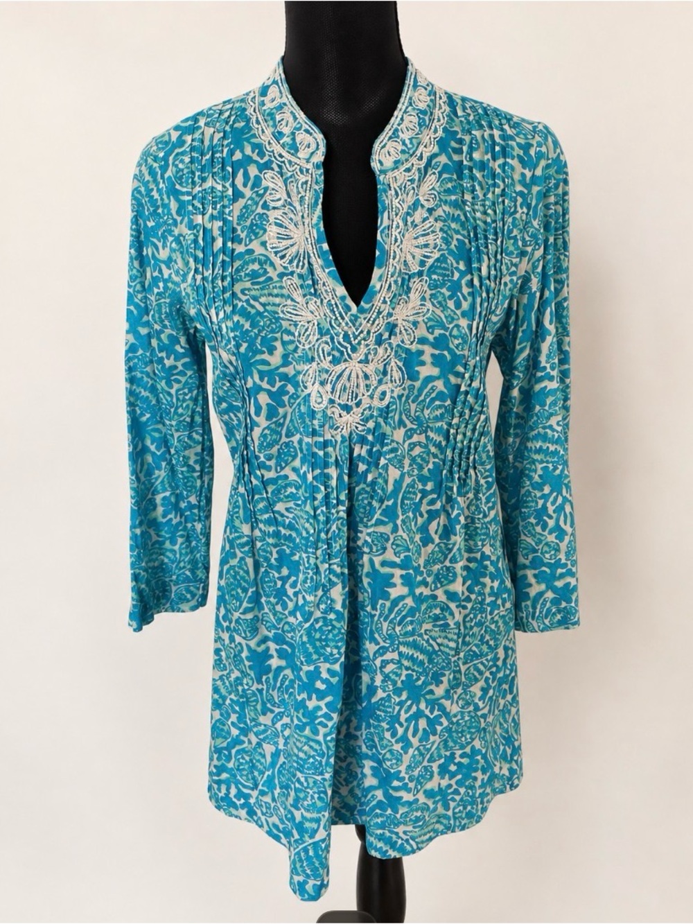 Lilly Pulitzer Turquoise Floral Embroidered Tunic